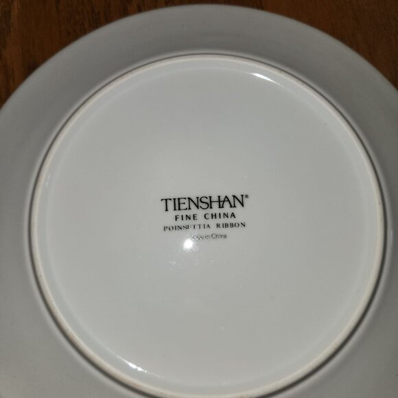 Vintage Christmas Poinsettia & Ribbons Cake Plate & Server Tienshan China 1995 - Picture 5 of 7